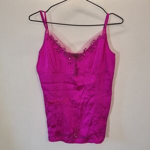 Silk Y2k Hot Pink Satiny Embellished Camisole - Size M